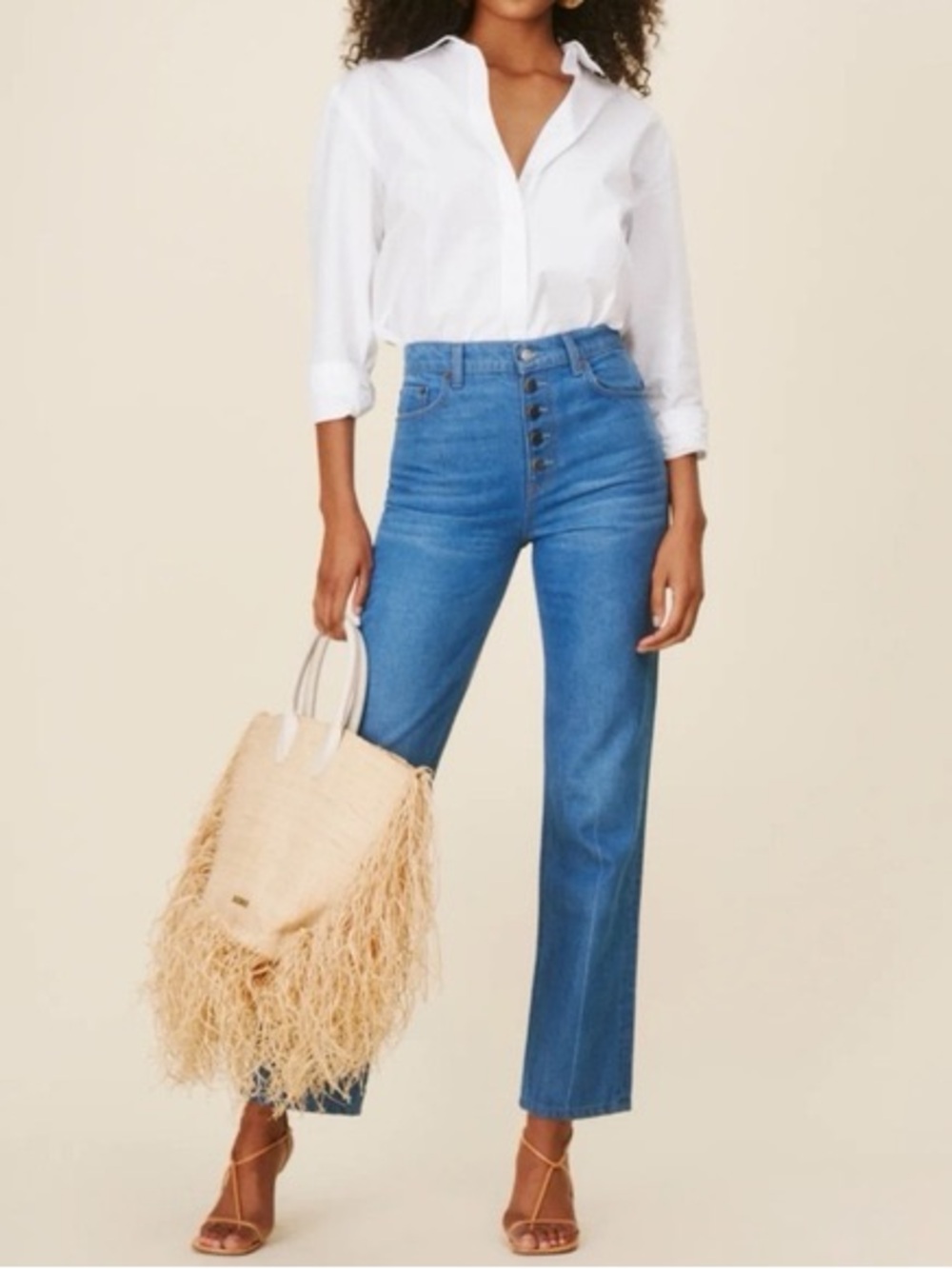 Reformation Cynthia High-Rise Button-Fly Straight Leg blue jeans
